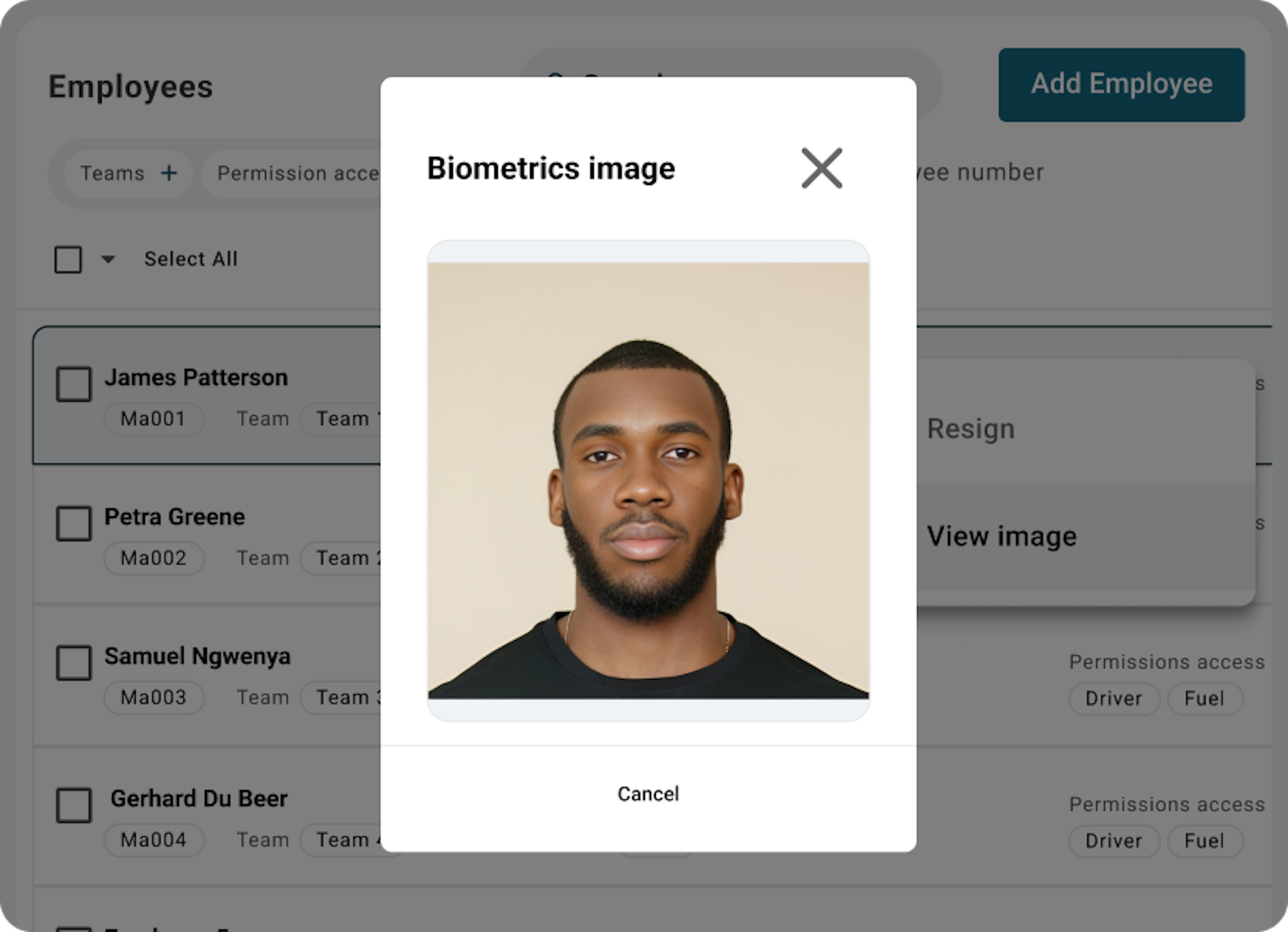 biometric image clock in system