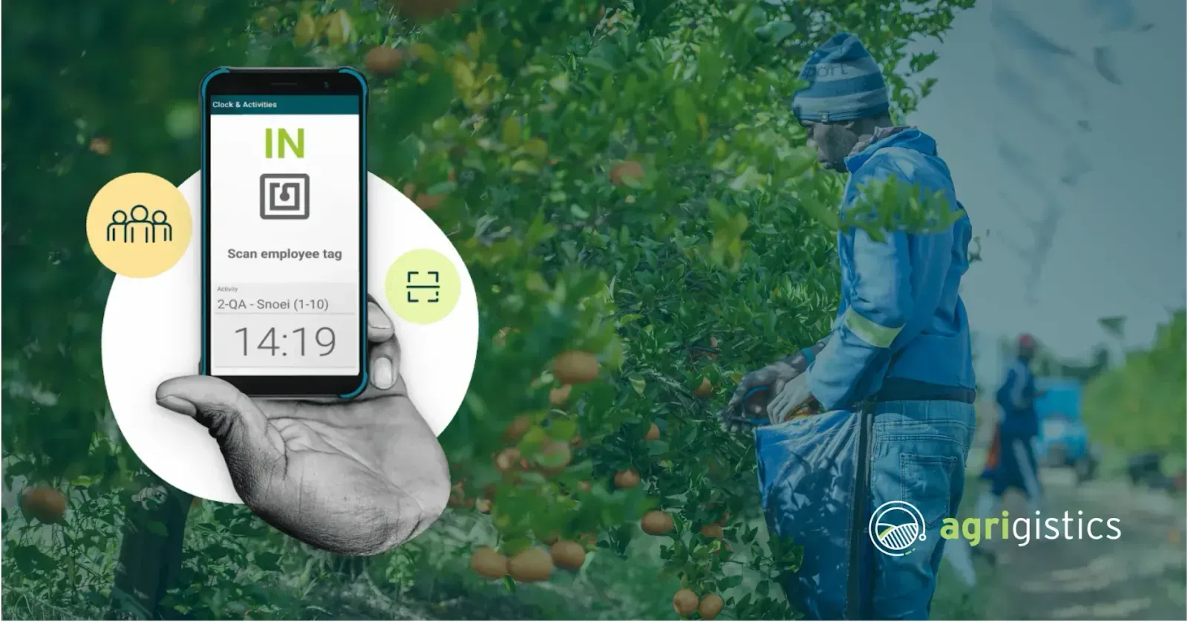 Screenshot of device over farm worker