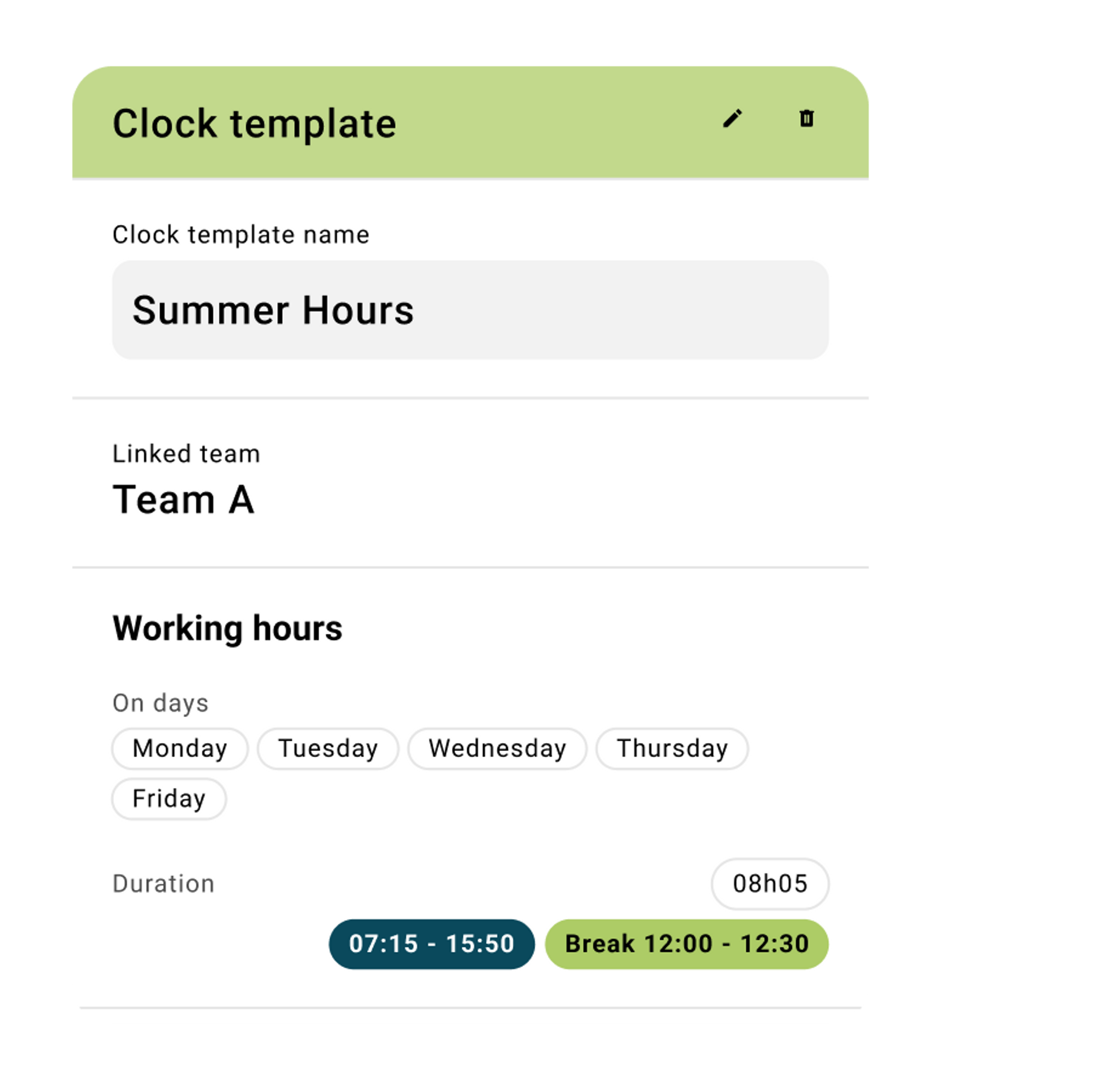 Shift scehule clock template